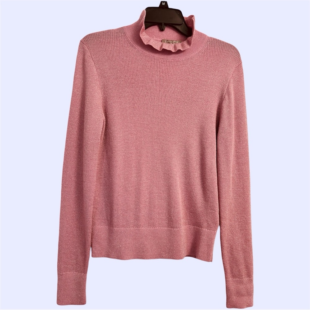 J. Crew Metallic Marino Wool Ruffleneck Sparkly Pink Sweater Size M